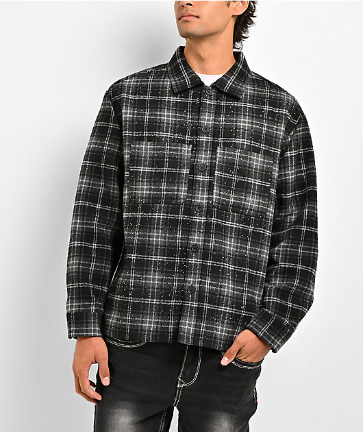 Ninth Hall Solitaire Rhinestone Black & Grey Flannel Shirt