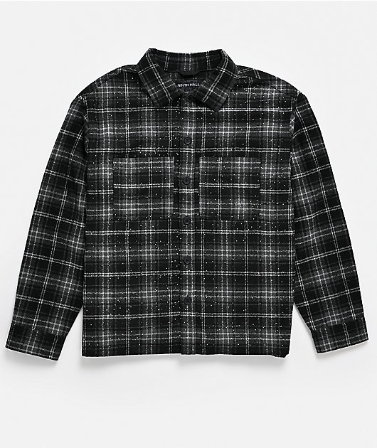 Ninth Hall Solitaire Rhinestone Black & Grey Flannel Shirt