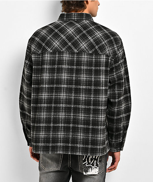 Ninth Hall Solitaire Rhinestone Black & Grey Flannel Shirt