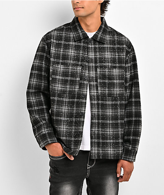 Ninth Hall Solitaire Rhinestone Black & Grey Flannel Shirt