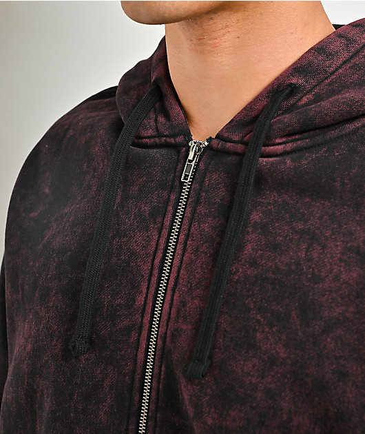 maron♡ Ninth Hall Static Maroon Wash Zip Hoodie | Zumiez
