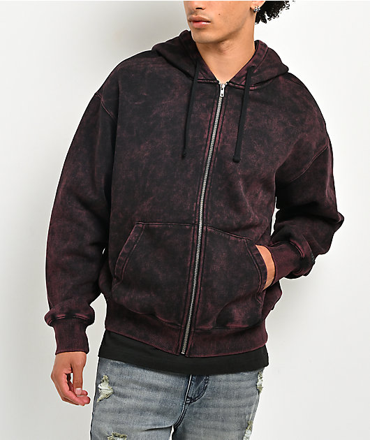 Ninth Hall Static Maroon Wash Zip Hoodie | Zumiez