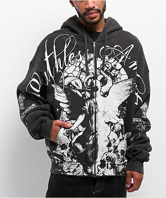 Ninth Hall Stone Black Thermal Zip Hoodie | Zumiez