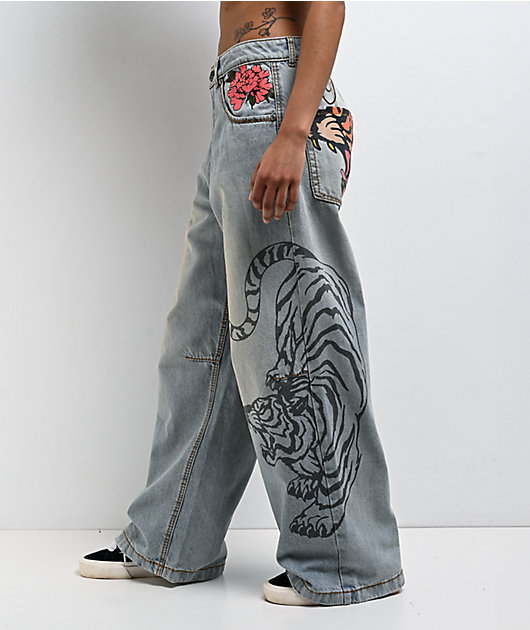 パンツ XoGul Studio X Cut Denim Jeans Ninth Hall Trina Growl Wide Leg Blue Wash Jeans | Zumiez