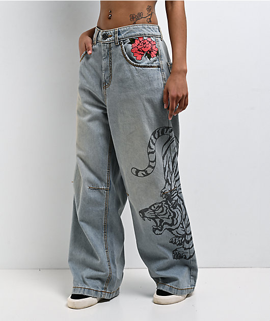 Ninth Hall Trina Growl Wide Leg Blue Wash Jeans | Zumiez