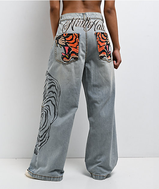 Ninth Hall Tringa Growl Wide Leg Blue Wash Jeans