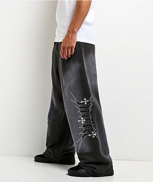 Ninth Hall Tucked Double Knee Grey Wash Baggy Sweatpants