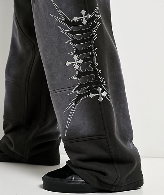Ninth Hall Tucked Double Knee Grey Wash Baggy Sweatpants