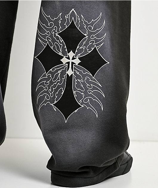 Ninth Hall Tucked Double Knee Grey Wash Baggy Sweatpants