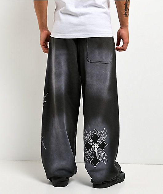 Ninth Hall Tucked Double Knee Grey Wash Baggy Sweatpants