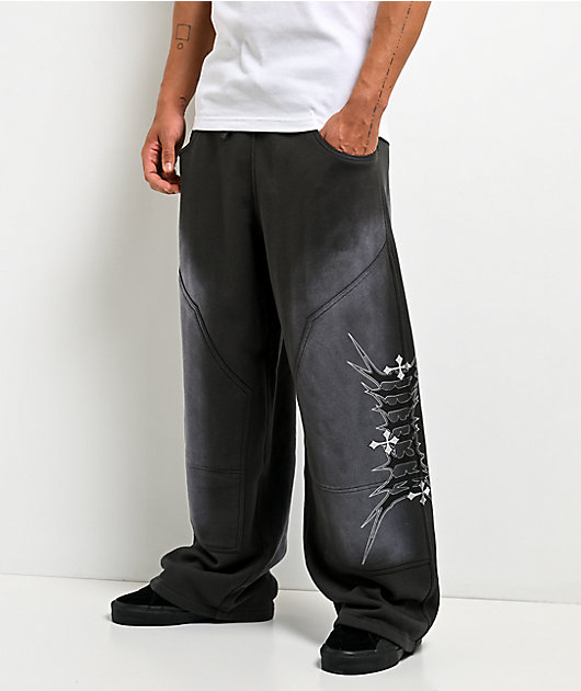 Ninth Hall Tucked Double Knee Grey Wash Baggy Sweatpants