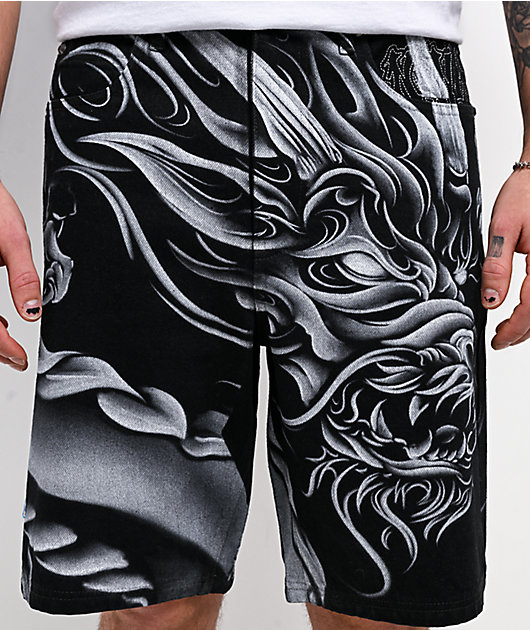 Ninth Hall Waylay Dragon Black Raw Denim Shorts | Zumiez