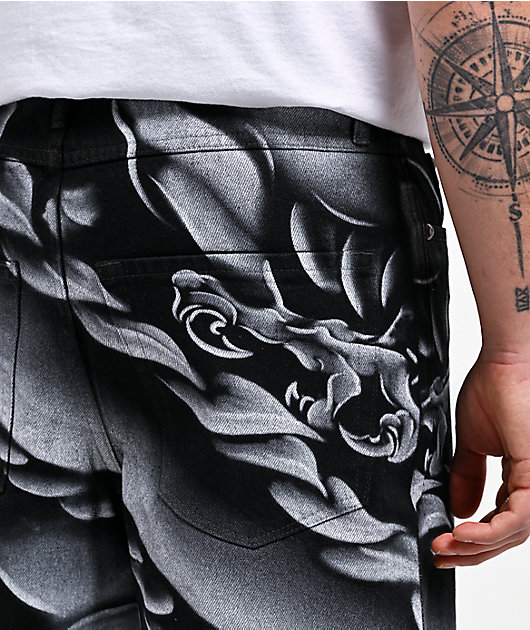 Ninth Hall Waylay Dragon Black Raw Denim Shorts | Zumiez