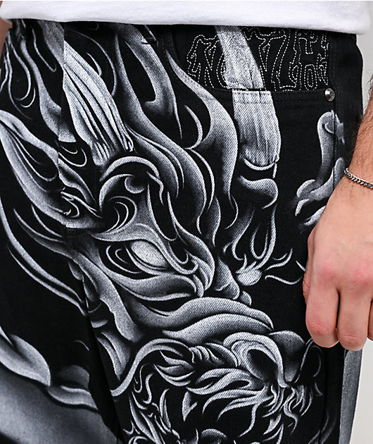 Ninth Hall Waylay Dragon Black Raw Denim Shorts | Zumiez