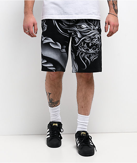 Ninth Hall Waylay Dragon Black Raw Denim Shorts | Zumiez