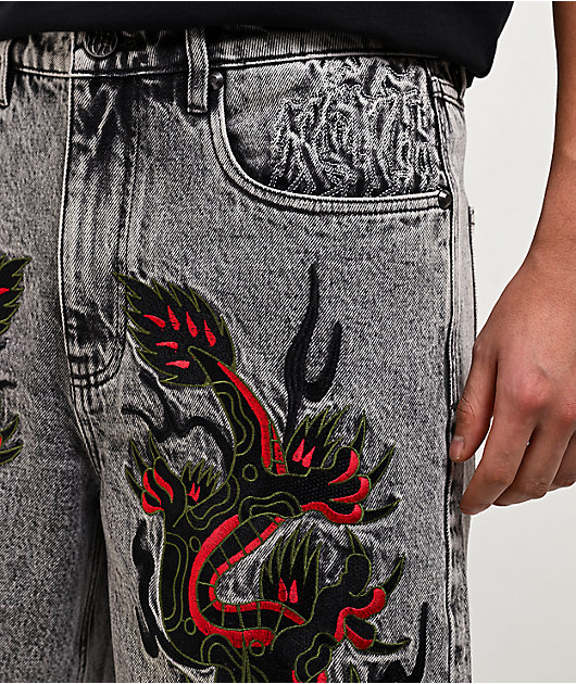 Ninth Hall Waylay Dragon Grey Wash Denim Shorts | Zumiez