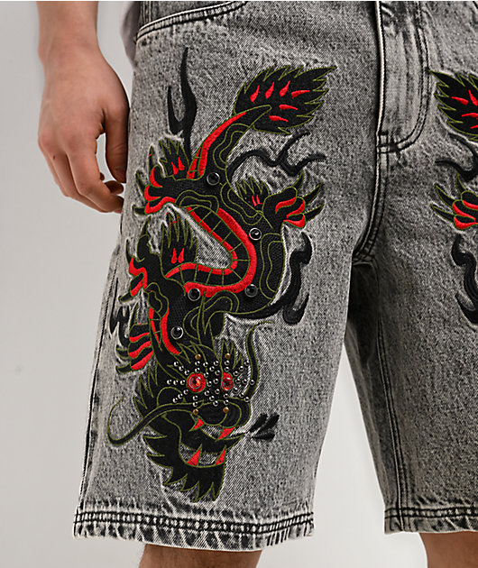 Ninth Hall Waylay Dragon Grey Wash Denim Shorts | Zumiez