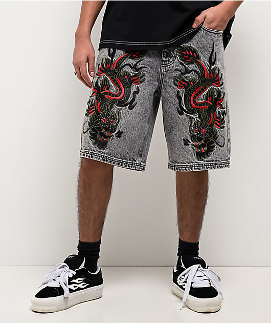 Ninth Hall Waylay Dragon Grey Wash Denim Shorts | Zumiez