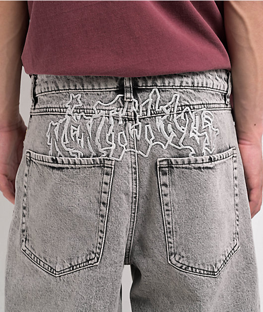 Ninth Hall Waylay Embroidered Grey Wash Denim Shorts