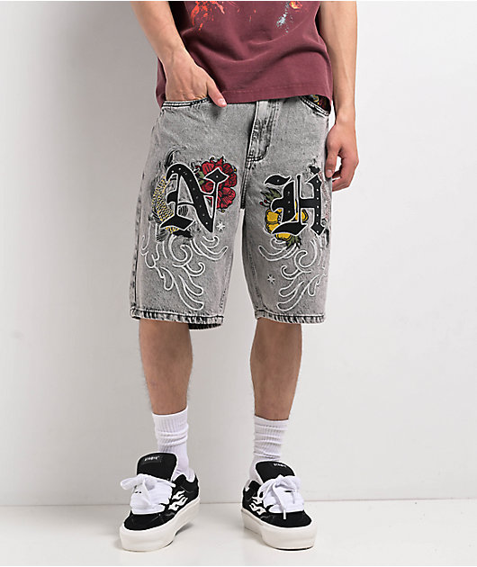 Ninth Hall Waylay Embroidered Grey Wash Denim Shorts | Zumiez Ninth Hall Waylay Embroidered Grey Wash Denim Shorts | Zumiez