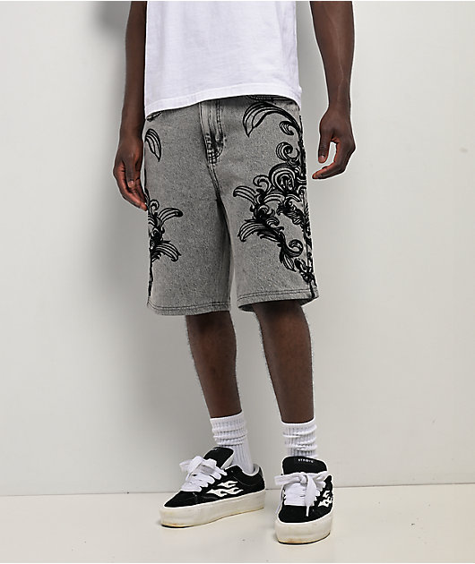 Ninth Hall Waylay Tussle Grey Wash Denim Shorts | Zumiez