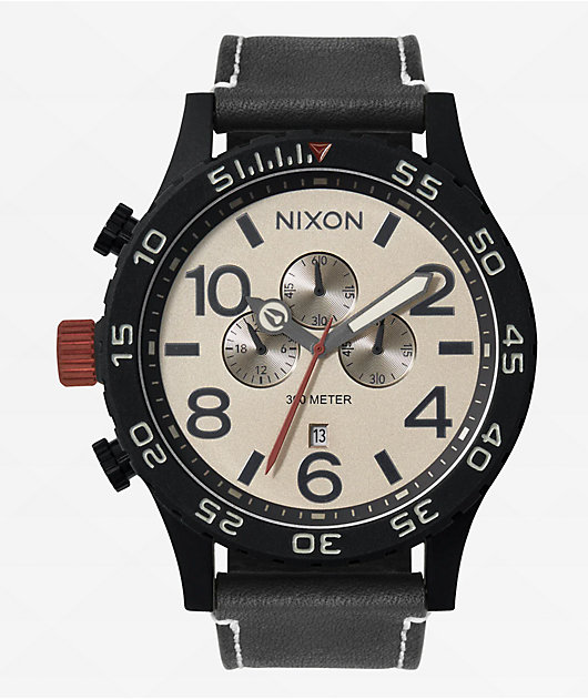 Nixon 51-30 Chrono Leather Black & Charcoal Analog Watch | Zumiez