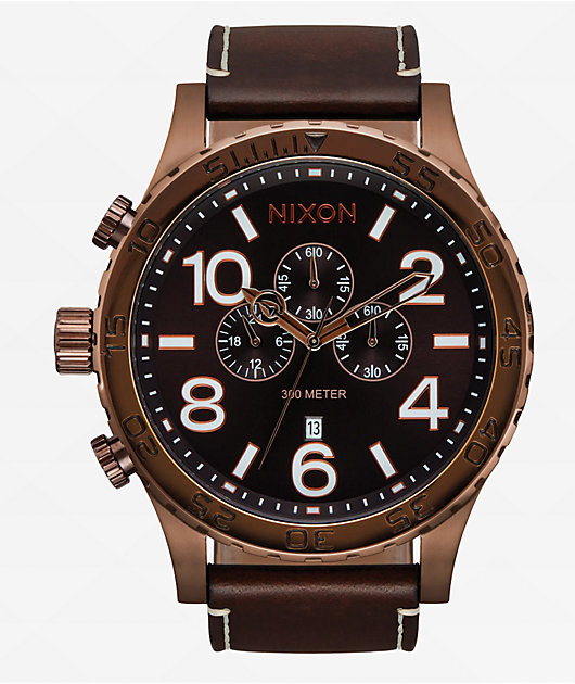 Nixon 51-30 Chrono Leather Chocolate & Dark Roast Analog Watch 