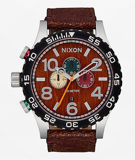 Nixon 51-30 Chrono Leather Silver, Rosewood Chocolate Analog