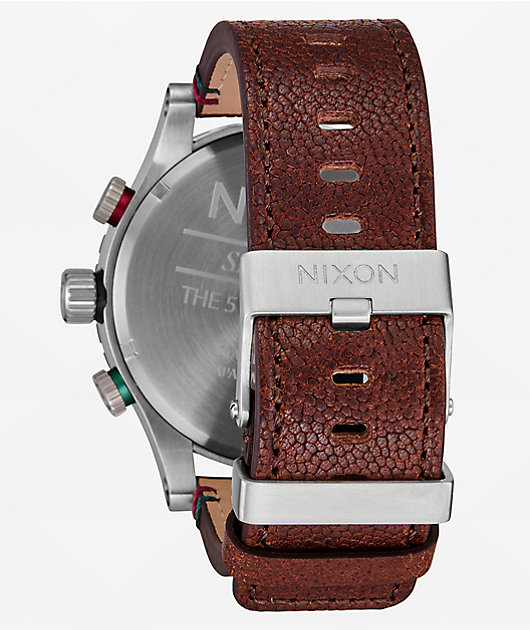 Nixon 51-30 Chrono Leather Silver, Rosewood & Chocolate Analog Watch