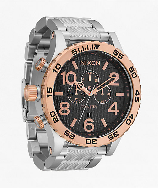 Nixon 51-30 Chrono Silver, Rose Gold & Black Analog Watch