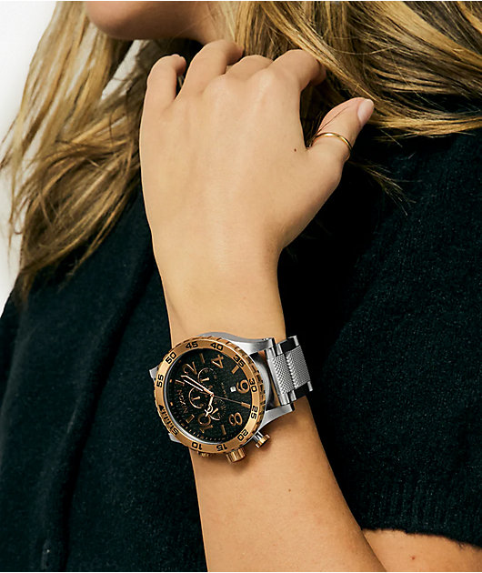 Nixon 51-30 Chrono Silver, Rose Gold & Black Analog Watch