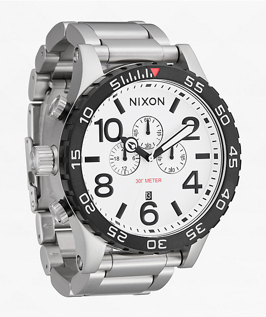 [ニクソン] NIXON 腕時計 ラバー51-30: WHITE/PINK Nixon 51-30 Chrono Silver & White Lume Analog Watch | Zumiez