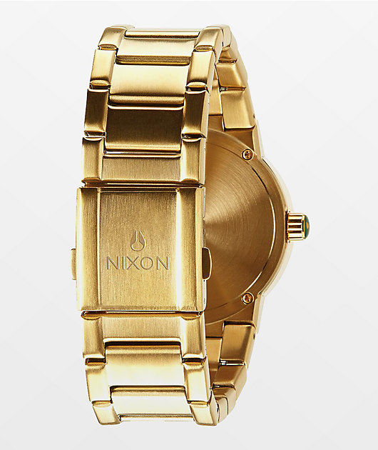 Nixon Cannon Gold & Green Sunray Analog Watch