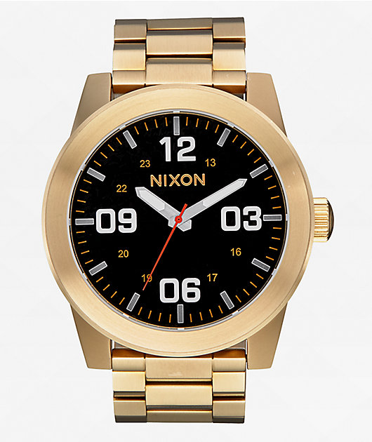 Nixon Corporal SS Yellow Gold Black Analog Watch Zumiez