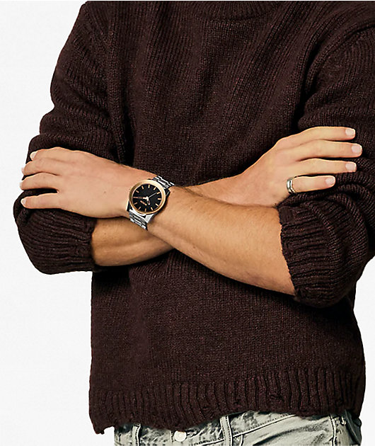 Nixon Corporal Silver, Rose Gold & Black Analog Watch