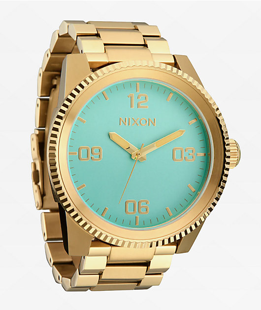Nixon Corporal Stainless Steel Gold & Turquoise Analog Watch
