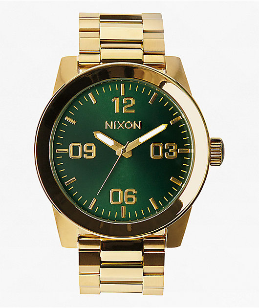 Nixon Corporal Stainless Steel Gold & Green Sunray Analog Watch