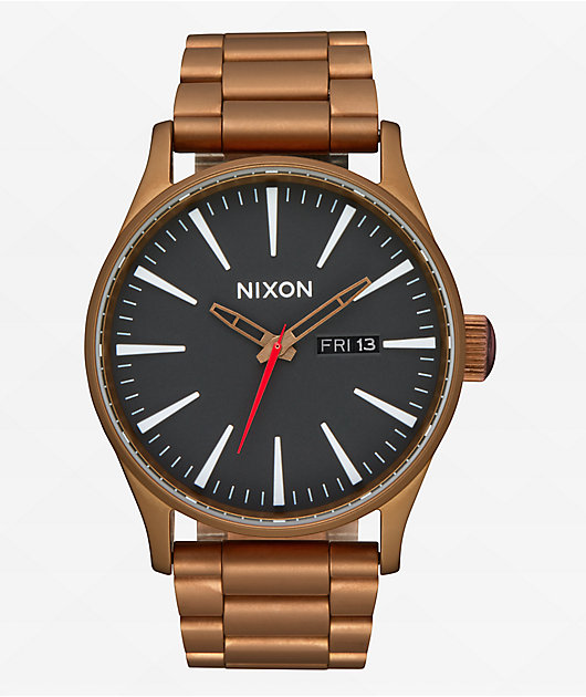 Nixon Sentry Bronze & Black Analog Watch | Zumiez 