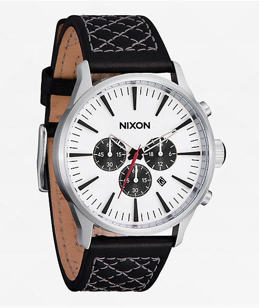 Nixon Sentry Chrono Leather Chrome, Cloud Sunray, & Black Analog 