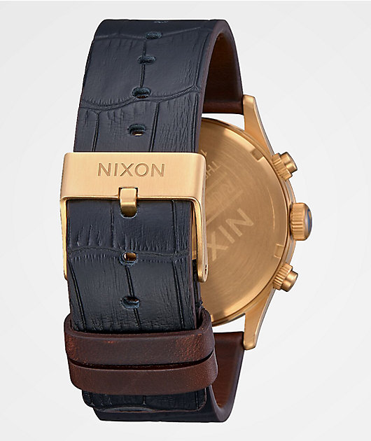Nixon Sentry Chrono Leather Navy, Brown & Black Gator Analog Watch