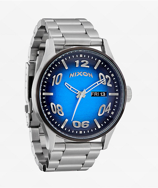 Nixon Sentry Fisheye Silver Polar Blue Analog Watch Zumiez