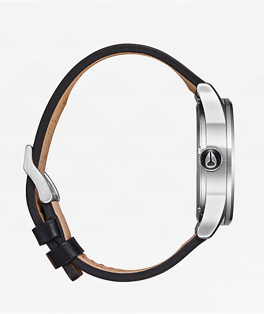 Nixon Sentry Leather Chrome, Silver Sunray, & Black Analog Watch