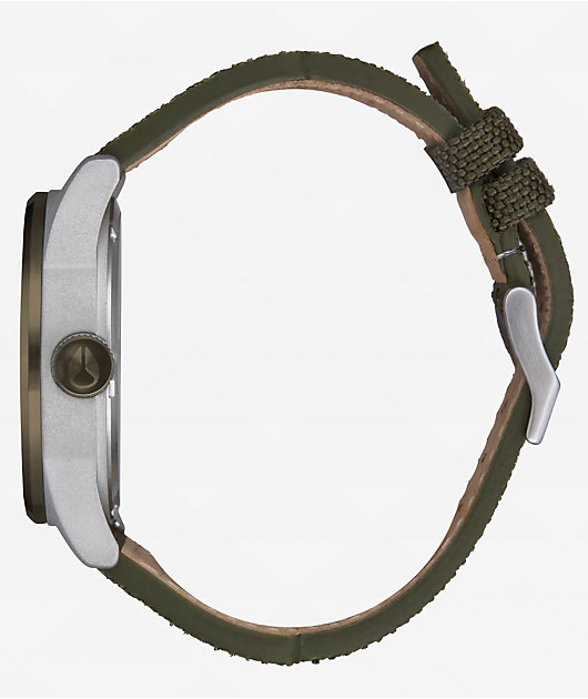 Nixon Sentry Nylon Silver, Light Brown & Forest Analog Watch