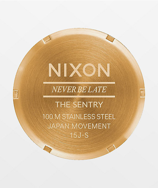 Nixon Sentry Reloj analógico de cuero dorado, índigo y marrón