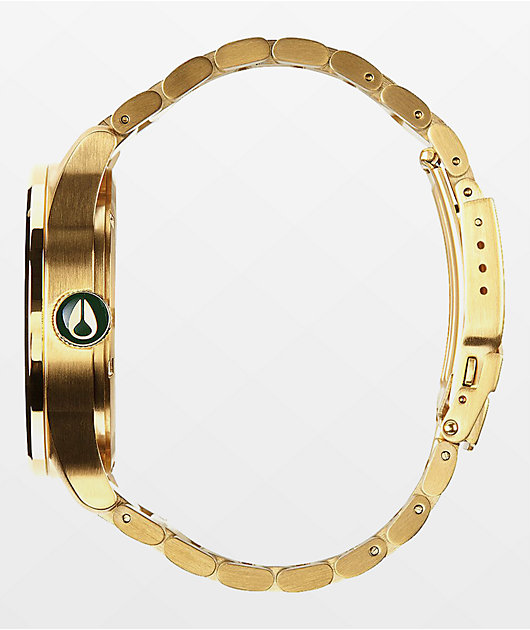 Nixon Sentry SS Gold & Green Sunray Analog Watch