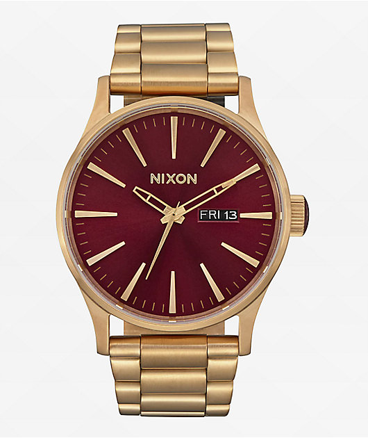 希少【Nixon THE SENTRY SS Oxyde】 Nixon Sentry SS Oxblood & Sunray Gold Analog Watch | Zumiez