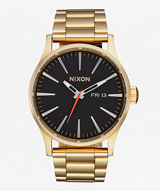 Nixon Sentry SS Yellow Gold & Black Analog Watch | Zumiez