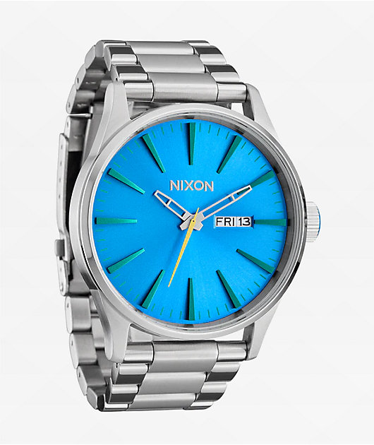 Nixon Sentry Stainless Steel Silver & Byron Blue Ombre Analog Watch
