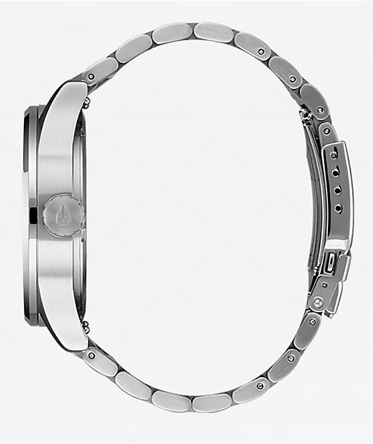 Nixon Sentry Stainless Steel Silver & Coral Analog Watch