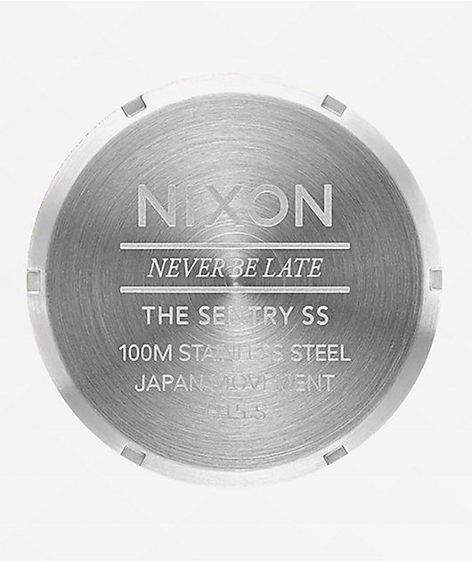Nixon Sentry Stainless Steel Silver & Coral Analog Watch